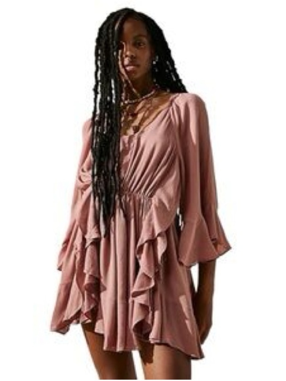 Free People Rose Pink Ruffle Mini Dress
